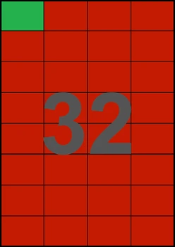52,5×37,12мм КРАСНАЯ Самоклеящаяся бумага А4, 32 Этикетки на листе, Упаковка 100 листов