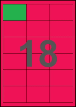 64,5×45,6мм МАЛИНОВАЯ Самоклеящаяся бумага А4, 18 Этикеток на листе, Упаковка 100 листов
