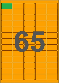 38×21,2мм ОРАНЖЕВАЯ Самоклеящаяся бумага А4, 65 Этикеток на листе, Упаковка 100 листов