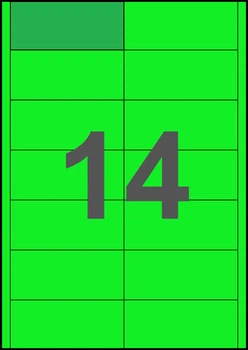 96,5×42,4мм ЗЕЛЕНАЯ Самоклеящаяся бумага А4, 14 Этикеток на листе, Упаковка 100 листов