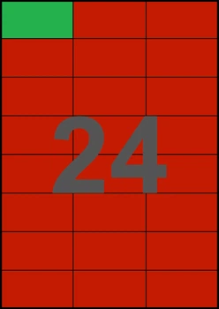 70×37,12мм КРАСНАЯ Самоклеящаяся бумага А4, 24 Этикетки на листе, Упаковка 100 листов