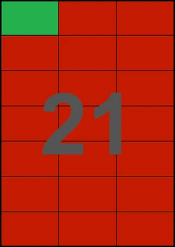 70×42,4мм КРАСНАЯ Самоклеящаяся бумага А4, 21 Этикетка на листе, Упаковка 100 листов