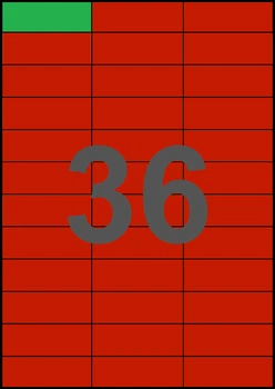 70×24,75мм КРАСНАЯ Самоклеящаяся бумага А4, 36 Этикеток на листе, Упаковка 100 листов