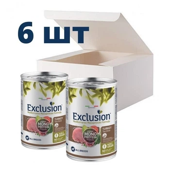 Упаковка влажного корма для собак Exclusion Adult Turkey c индейкой 400г 6шт