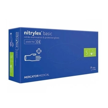Рукавички нітрилові Mercator Medical nitrylex basic (100 шт), розмір S, сині
