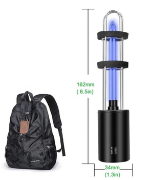 Портативная перезаряжаемая лампа UV со встроенной батареей + лампа дезинфекции стерилизатора озона USB для автомобиля/кухни/кабинета обуви/туалета/гардероба/гостиницы черная 5W