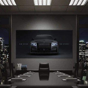 Картина Холстович Rolls Royce: No Risk - No Story 60х120 см. Картина с авто для офиса, гостиной, спальни, интерьера, подарок шефу, подарок мужчине на день рождения