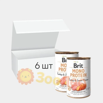 Упаковка влажного корму для собак Brit Mono Protein Dog, с индейкой и бататом, 400 г (6 шт)