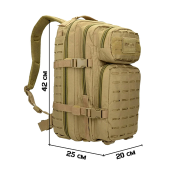 Тактичний рюкзак 20 л Койот MIL-TEC Assault Laser Cut 20L Coyote з системою MOLLE Військовий Рюкзак Армійський Штурмовий Водовідштовхуючий