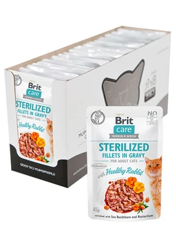 Упаковка вологого корму Brit Care Sterilised Fillets In Gravy with Healthy Rabbit для стерилізованих котів з кроликом у соусі 85 г 24шт