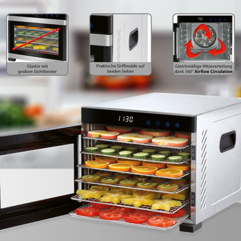 Дегидратор для сушки продуктов 6 секций 650 Вт нержавеющая сталь ProfiCook FK-1219