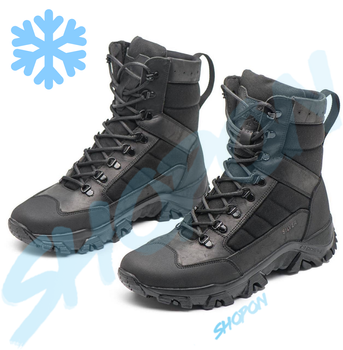 Берці зимові черевики тактичні чоловічі, туфлі тактичні чоловічі берці зимові, натуральна шкіра, розмір 46, Bounce ar. BM-PT-2046, колір чорний