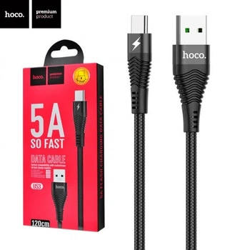 Кабель для зарядки Hoco U53 Flash Type-C (1.2м, 5A, быстрая зарядка, USB, оплетка TPE, тайп си) - Черный