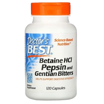Бетаїн гідрохлорид + пепсин Doctor's Best Betaine HCL Pepsin & Gentian Bitters (Helps promote digestive efficiency),120 капсул