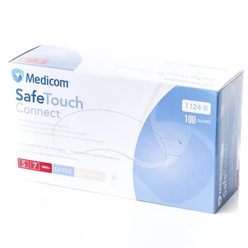 Перчатки латексные Medicom с пудрой медицинские S, белые (100 шт/уп)
