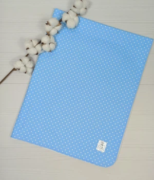 Непромокаемая пеленка многоразовая 80×100 для новорожденных a.l.babybox Горох белый Голубой