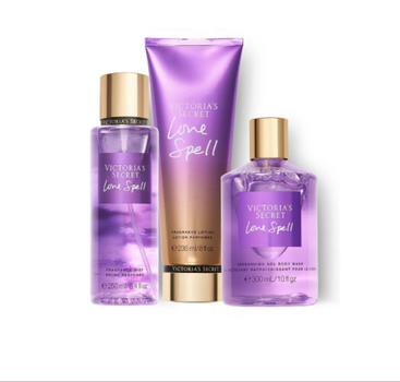 Подарочный набор спрей,лосьон для тела и гель для душа Love Spell от Victoria’s Secret 1159764455 (Фиолетовый, 236/250/300ml)