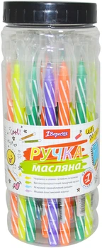 Набор ручек масляных 1Вересня Разноцветных Spin 6 синие чернила 0.6 мм 30 шт (411055)