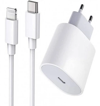 Комплект швидкого заряджання для Apple iPhone / iPad, Зарядний пристрій 20W USB-C Power Adapter (Type-C), Кабель заряджання USB-C to Lightning