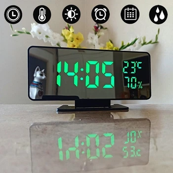 Електронний настільний LED годинник від USB з будильником/термометром + гігрометр Чорний із Зеленими цифрами (612996)