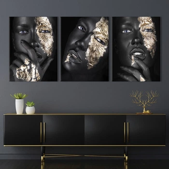 Модульна картина Холстович Black & Gold Woman 90х40 см. Інтер'єрна картина для вітальні, спальні, офісу