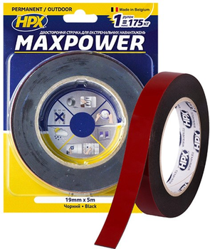 Двусторонняя лента HPX Maxpower Outdoor для экстремальных нагрузок - для наружных работ 19 мм х 5 м Черная (OT1905)