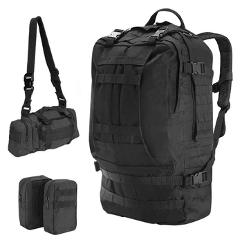 Мужской рюкзак тактический с подсумками "B08 - Черный" 55л, штурмовой рюкзак и туристический (1009420-Black)