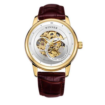 Наручные часы AlexMosh мужские Winner Gold-White-Brown (121)
