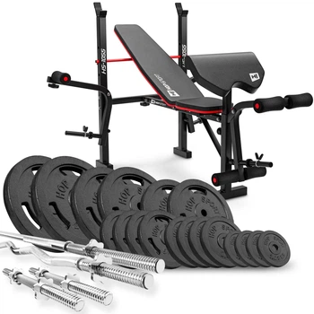 Силовой набор Hop-Sport Strong 146 кг со скамьей HS-1055 и чугунными дисками