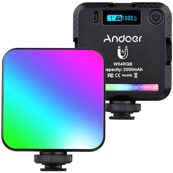 Заполняющий накамерный студийный видео свет Andoer W64RGB Mini RGB | светодиодная LED лампа для фото и видео на штатив, 6W (0075)