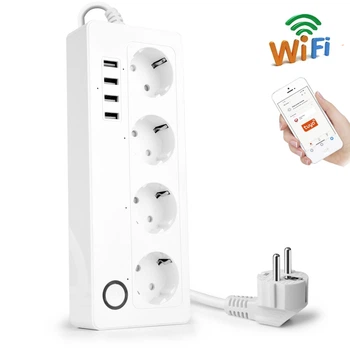 Розумний мережевий фільтр з WiFi підключенням USmart IS-03w, подовжувач на 4 розетки + 4 USB, підтримка Tuya, Android / iOS