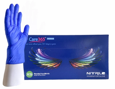 Перчатки нитриловые Care 365 Premium медицинские смотровые XS кобальтовые 100 шт/упаковка