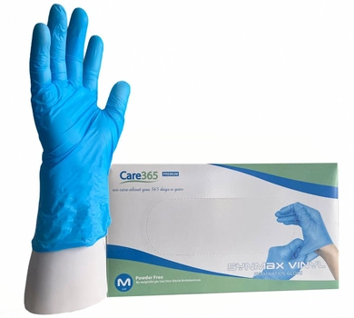 Перчатки виниловые Care 365 Synmax Vinyl медицинские смотровые M голубые 100 шт/упаковка