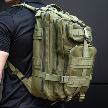 Тактичний рюкзак 30 л Олива з системою MOLLE Військовий рюкзак на 30 літрів DOMINATOR Оливковий Армійський Штурмовий Рюкзак Водовідштовхуючий