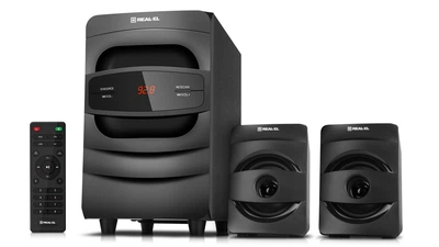 Акустическая система 2.1 REAL-EL M-390 Black 20Вт сабвуфер + 2х6 колонки (LED дисплей/BT/USB/FM/AUX)