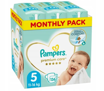 Подгузники Pampers Premium Care Размер 5 Heart Quilts 136 штук Maxi 11-16 кг Мягкие
