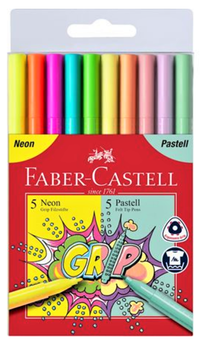 Набір фломастерів 10 кольорів NEON+PASTEL GRIP тригранні Faber-Castell Grip 155312