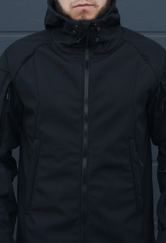 Куртка тактическая на молнии с капюшоном soft shell S oborona black