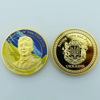 Позолоченая Монета Украинский Президент Крепкая Любовь и Мир Свобода Защита Бога