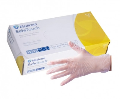 Рукавички оглядові вінілові нестерильні Medicom SafeTouch® Прозорий, розмір M (00123)