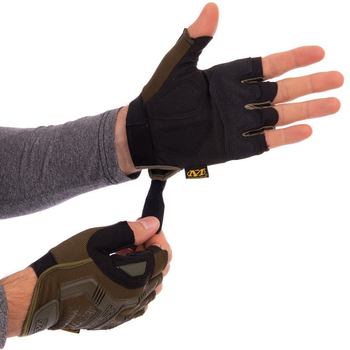Защитные тактические военные перчатки без пальцев MECHANIX для рыбалки охоты оливковые АН5628 размер L