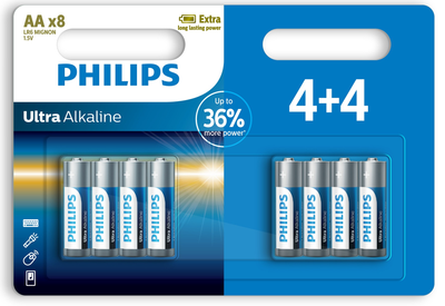 Батарейка Philips Ultra Alkaline щелочная AA блистер, 8 шт (LR6E8B/10)