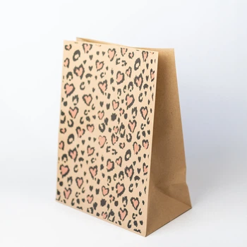 Подарочный пакет с рисунком "Леопард" eko-kraft 260*150*350 мм 5 шт/уп Бумажный пакет с принтом-текстурой Стильный Упаковочный пакет с широким дном