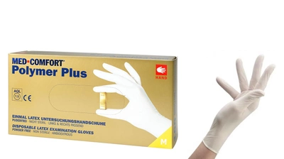Рукавички латексні нестерильні, неопудрені, розмір M, AMPri Medcomfort Polymer Plus (100 шт)