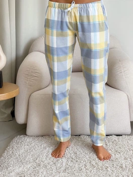 Женские пижамные брюки COSY в клеточку желто/серый, размер L (P-F50P/L)