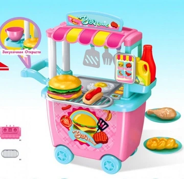 Дитяча валізка Закусочна з візком на коліщатках Happy Chef 28 предметів, дитячий ігровий набір
