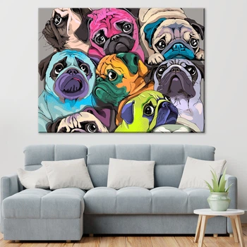 Картина Холстович Lovely pugs 30x40 см. Картина з мопсами поп арт для офісу, вітальні, спальні, інтер'єру