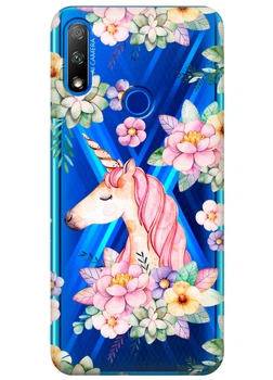 Прозрачный силиконовый чехол iSwag для Huawei Honor 9X с рисунком - Единорог в цветах (KS2695)