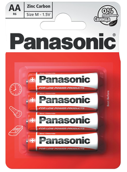 Батарейка солевая Panasonic Red Zinc R6RZ/4BP, AA/(L)R6, блистер 4шт