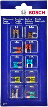 Запобіжники плоскі міні (блістер) /10шт/ BOSCH MINI 1987529038